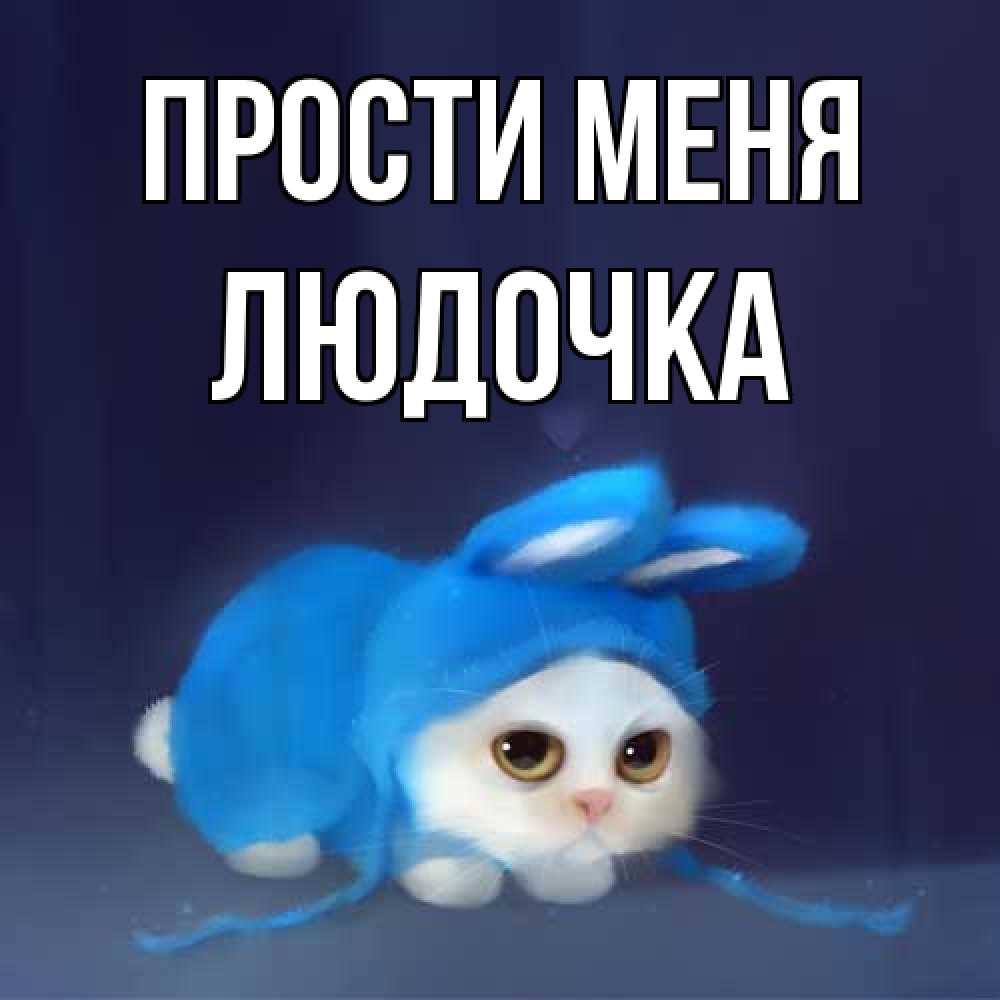 Открытка на каждый день с именем, Людочка Прости меня невинный котозай просит прощения Прикольная открытка с пожеланием онлайн скачать бесплатно 
