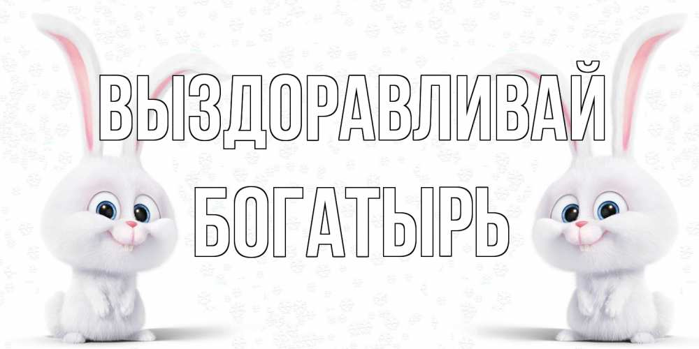 Открытка на каждый день с именем, Богатырь Выздоравливай не болей с зайцем Прикольная открытка с пожеланием онлайн скачать бесплатно 