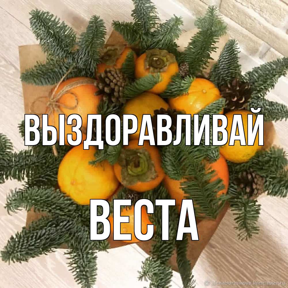 Открытка на каждый день с именем, Веста Выздоравливай апельсины и хурьма Прикольная открытка с пожеланием онлайн скачать бесплатно 
