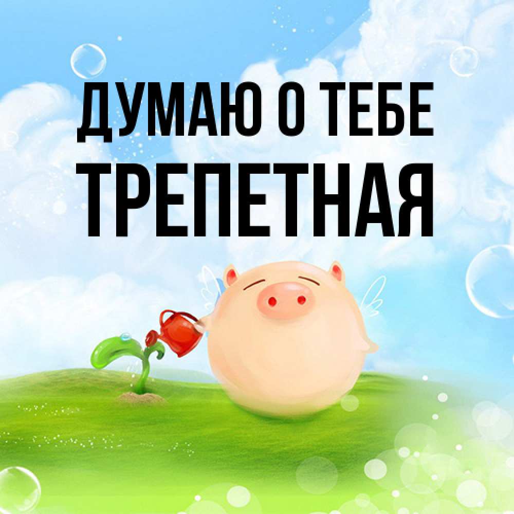 Открытка на каждый день с именем, Тpепетная Думаю о тебе позитивная свинюшка Прикольная открытка с пожеланием онлайн скачать бесплатно 