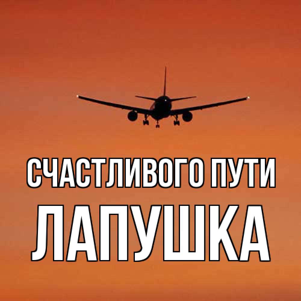 Открытка на каждый день с именем, лапушка Счастливого пути силуэт самолета Прикольная открытка с пожеланием онлайн скачать бесплатно 