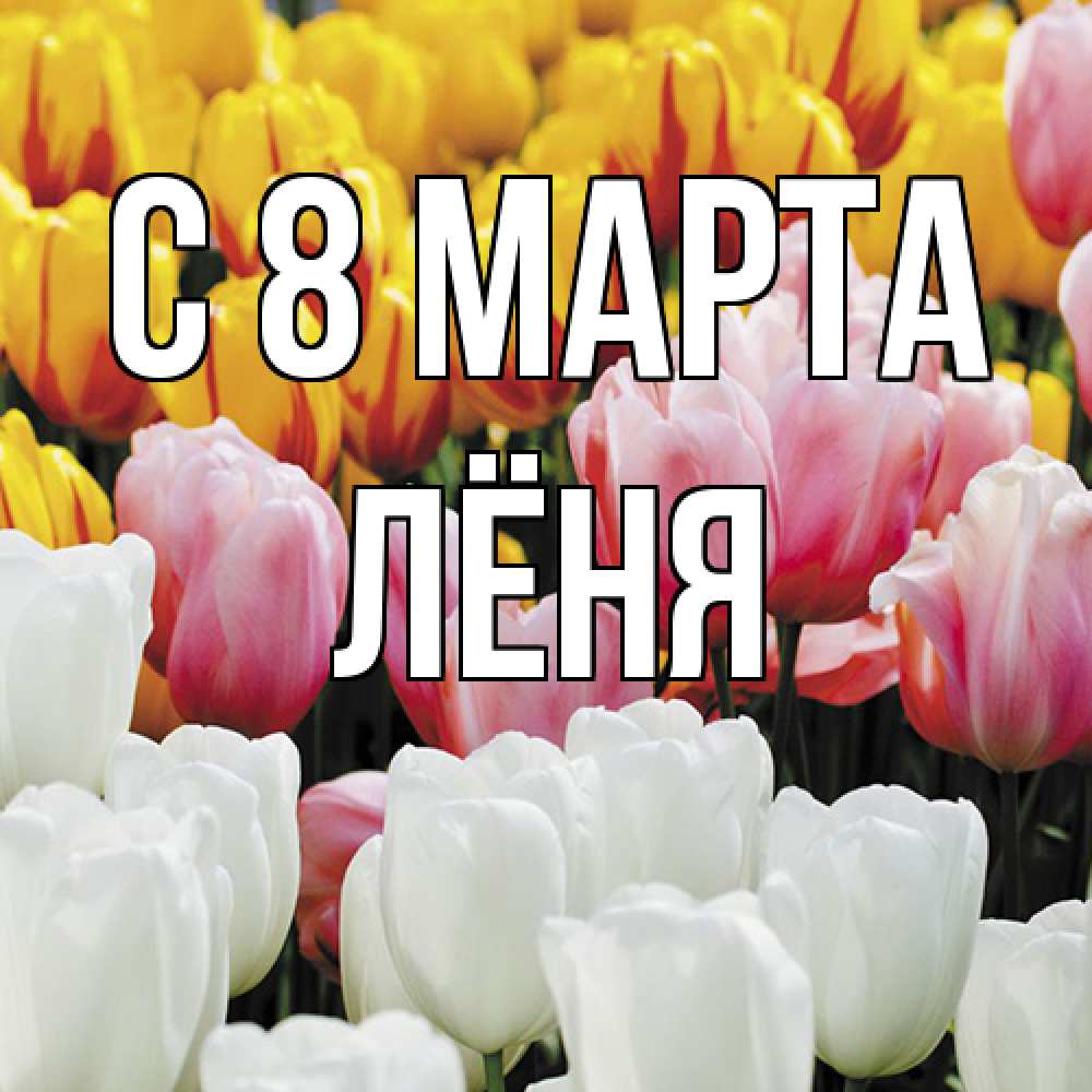 Открытка на каждый день с именем, Лёня C 8 МАРТА разноцветные цветы Прикольная открытка с пожеланием онлайн скачать бесплатно 