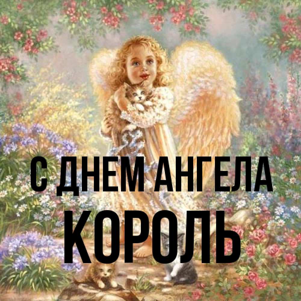 Открытка на каждый день с именем, Король С днем ангела держит котенка Прикольная открытка с пожеланием онлайн скачать бесплатно 