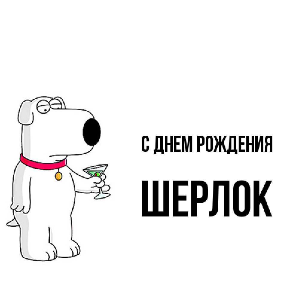 Открытка на каждый день с именем, Шерлок С днем рождения песик с оливками Прикольная открытка с пожеланием онлайн скачать бесплатно 