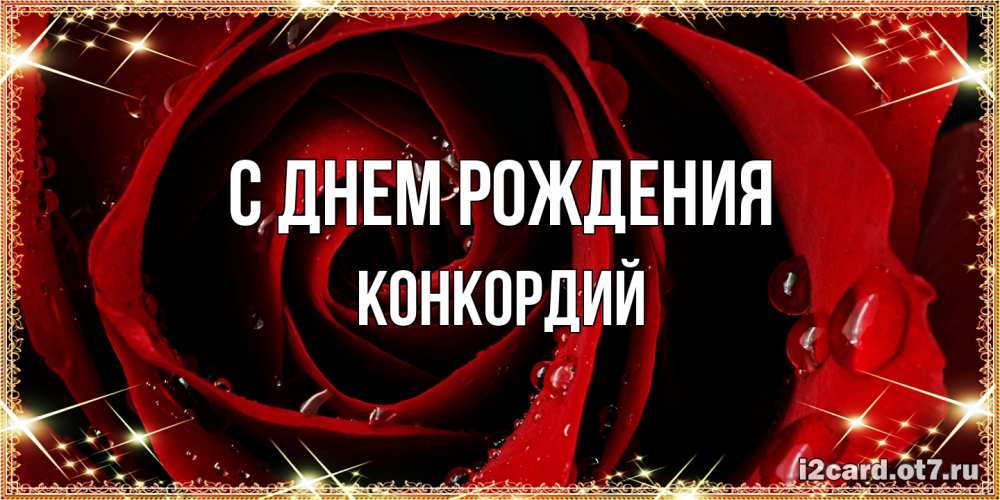 Открытка на каждый день с именем, Конкордий С днем рождения цветок в росе на день рождения Прикольная открытка с пожеланием онлайн скачать бесплатно 