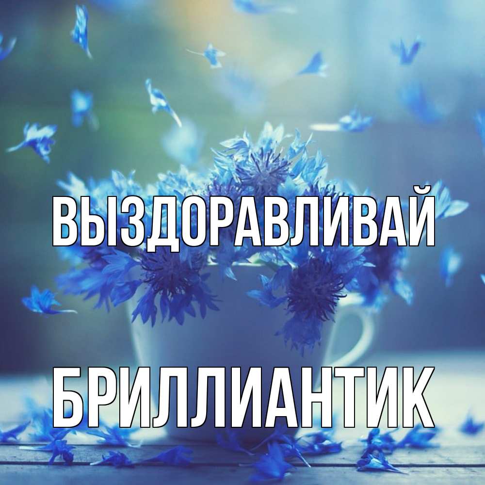 Открытка на каждый день с именем, Бриллиантик Выздоравливай кружка с зельем и цветами Прикольная открытка с пожеланием онлайн скачать бесплатно 