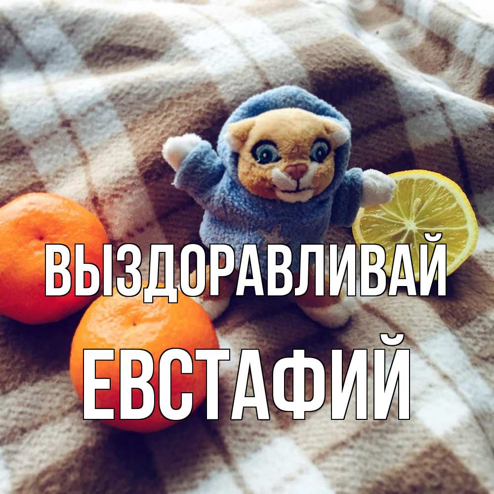 Открытка на каждый день с именем, Евстафий Выздоравливай вот тебе апельсинка и лимон Прикольная открытка с пожеланием онлайн скачать бесплатно 