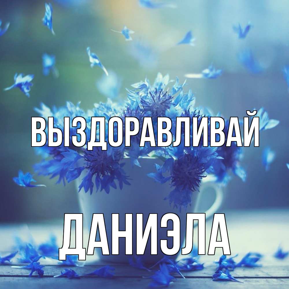 Открытка на каждый день с именем, Даниэла Выздоравливай кружка с зельем и цветами Прикольная открытка с пожеланием онлайн скачать бесплатно 