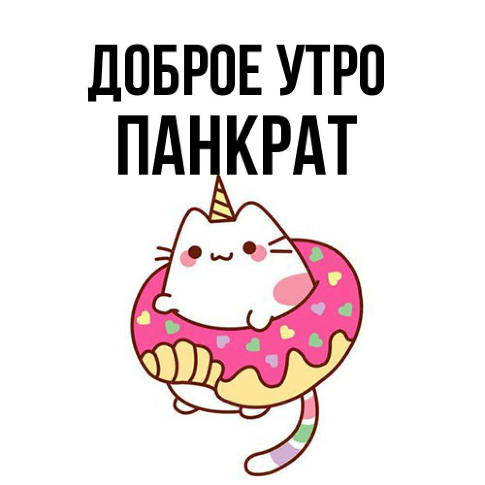 Открытка на каждый день с именем, Панкрат Доброе утро кот в бублике Прикольная открытка с пожеланием онлайн скачать бесплатно 