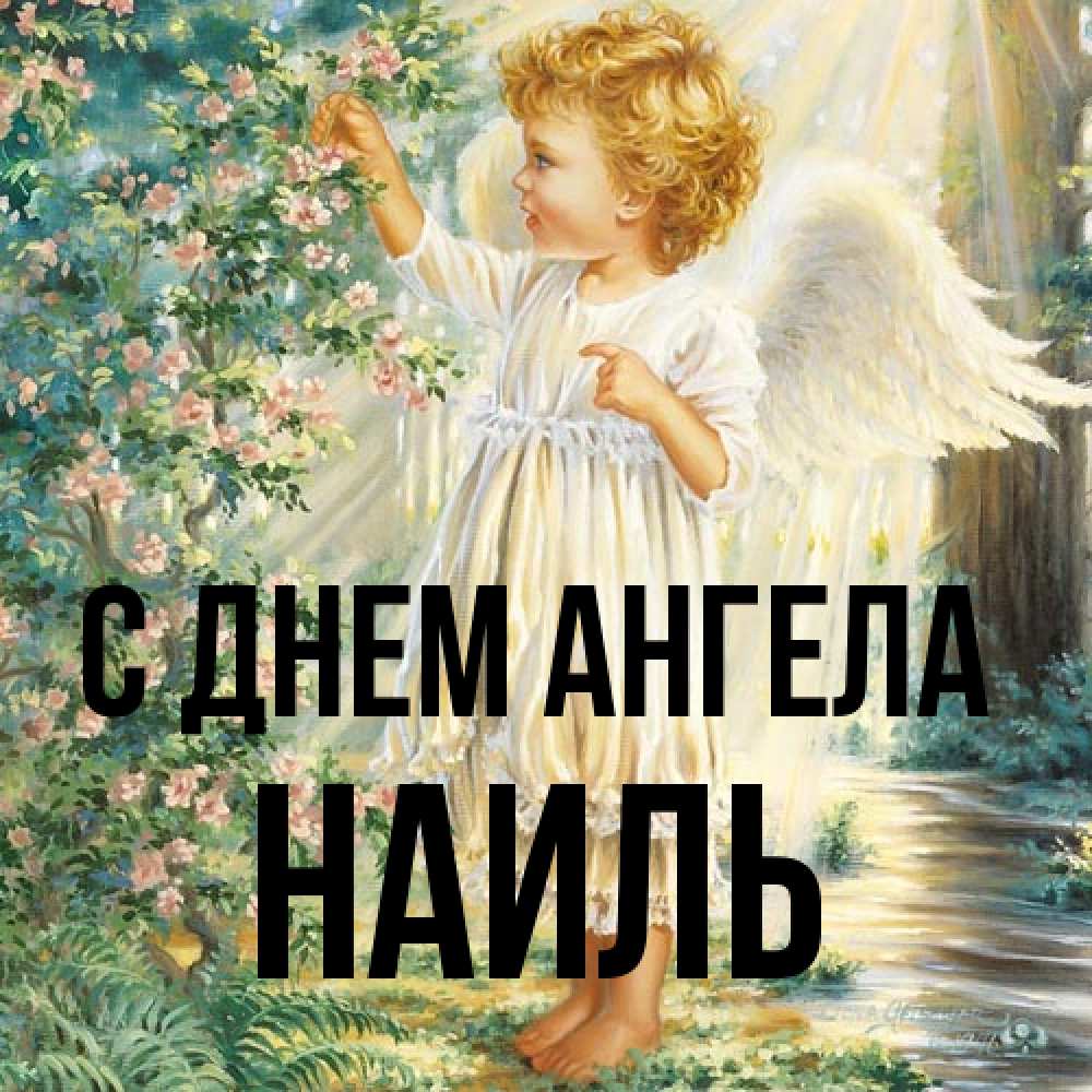 Открытка на каждый день с именем, Наиль С днем ангела собирает цветы Прикольная открытка с пожеланием онлайн скачать бесплатно 