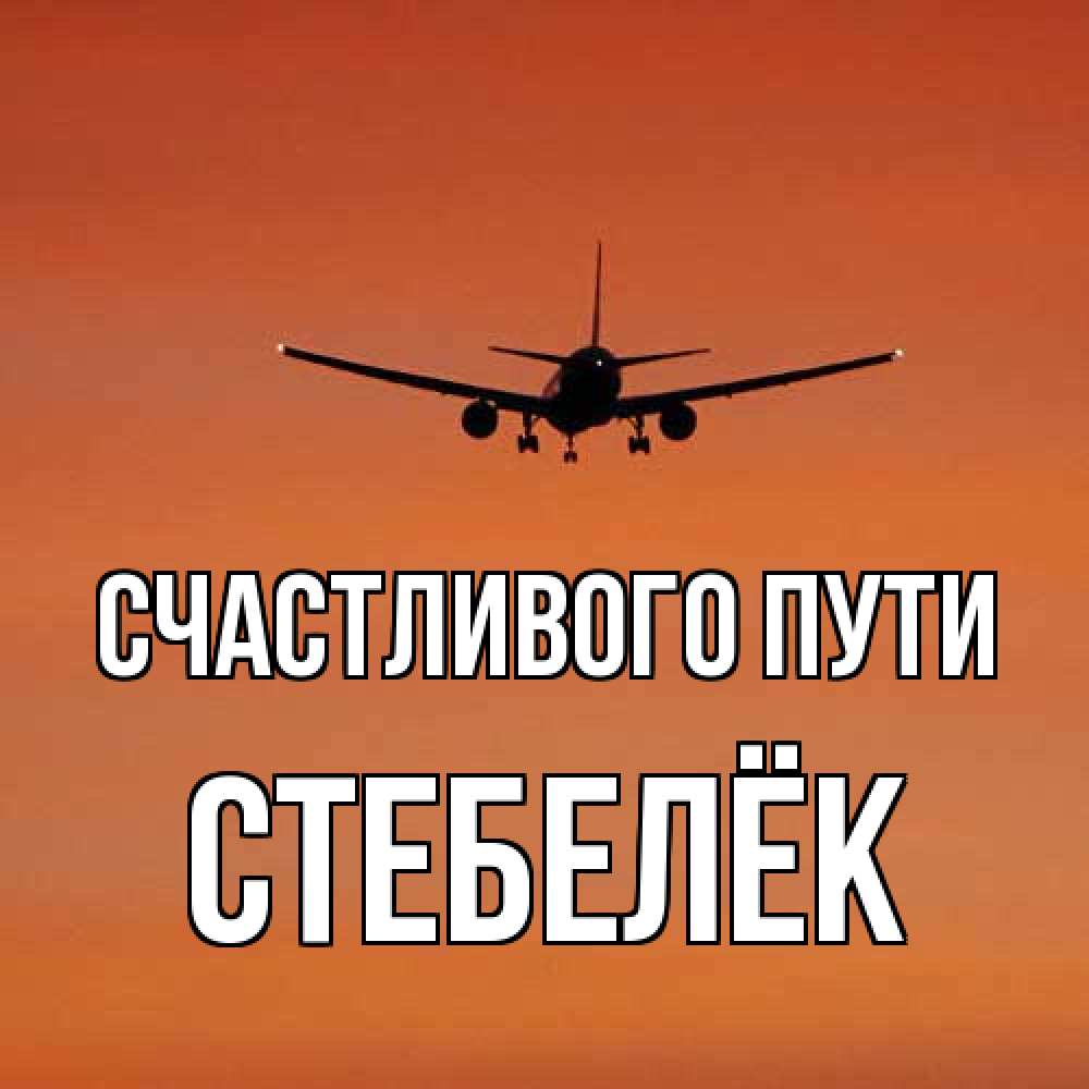Открытка на каждый день с именем, Стебелёк Счастливого пути силуэт самолета Прикольная открытка с пожеланием онлайн скачать бесплатно 