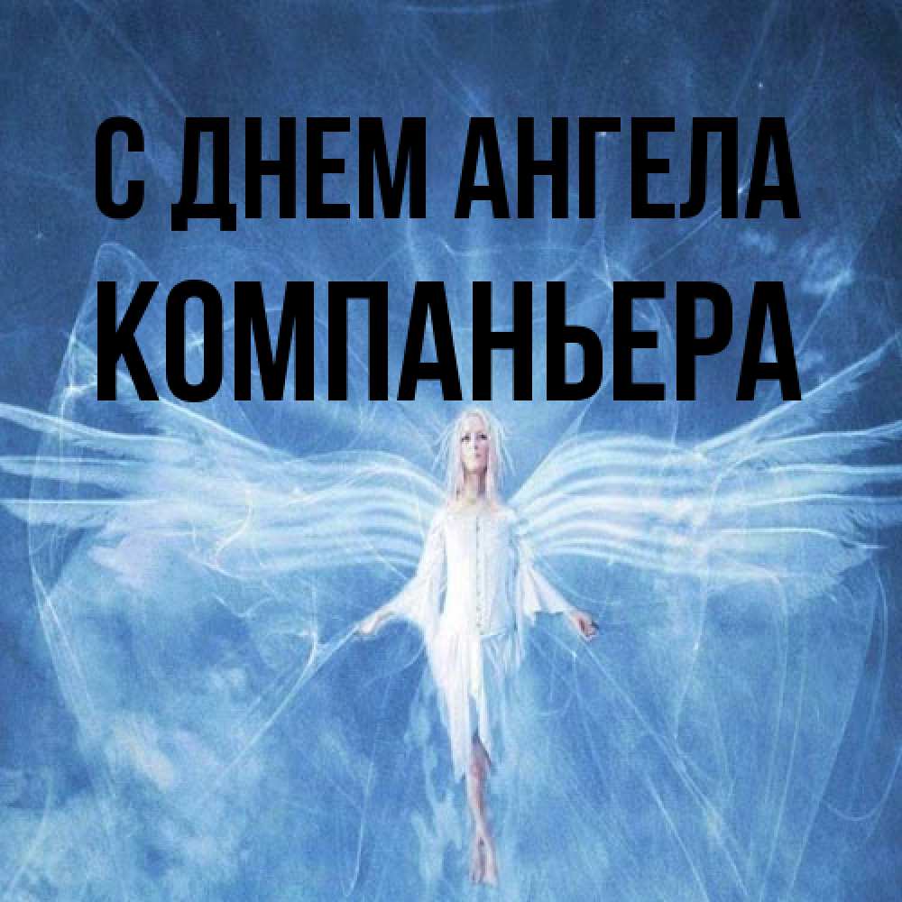 Открытка на каждый день с именем, Компаньера С днем ангела голубой фон и крылья как у стрекозы Прикольная открытка с пожеланием онлайн скачать бесплатно 