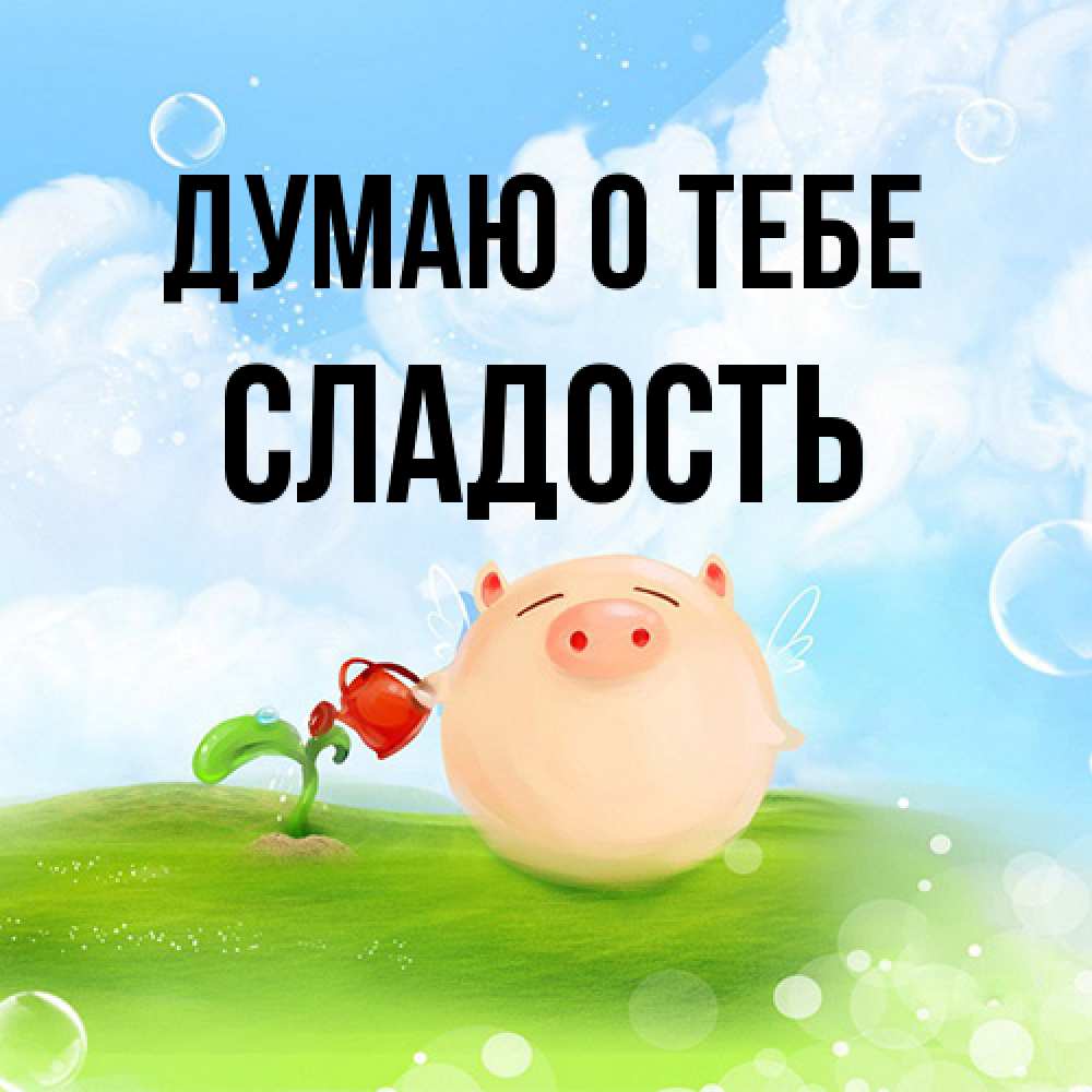 Открытка на каждый день с именем, Сладость Думаю о тебе позитивная свинюшка Прикольная открытка с пожеланием онлайн скачать бесплатно 