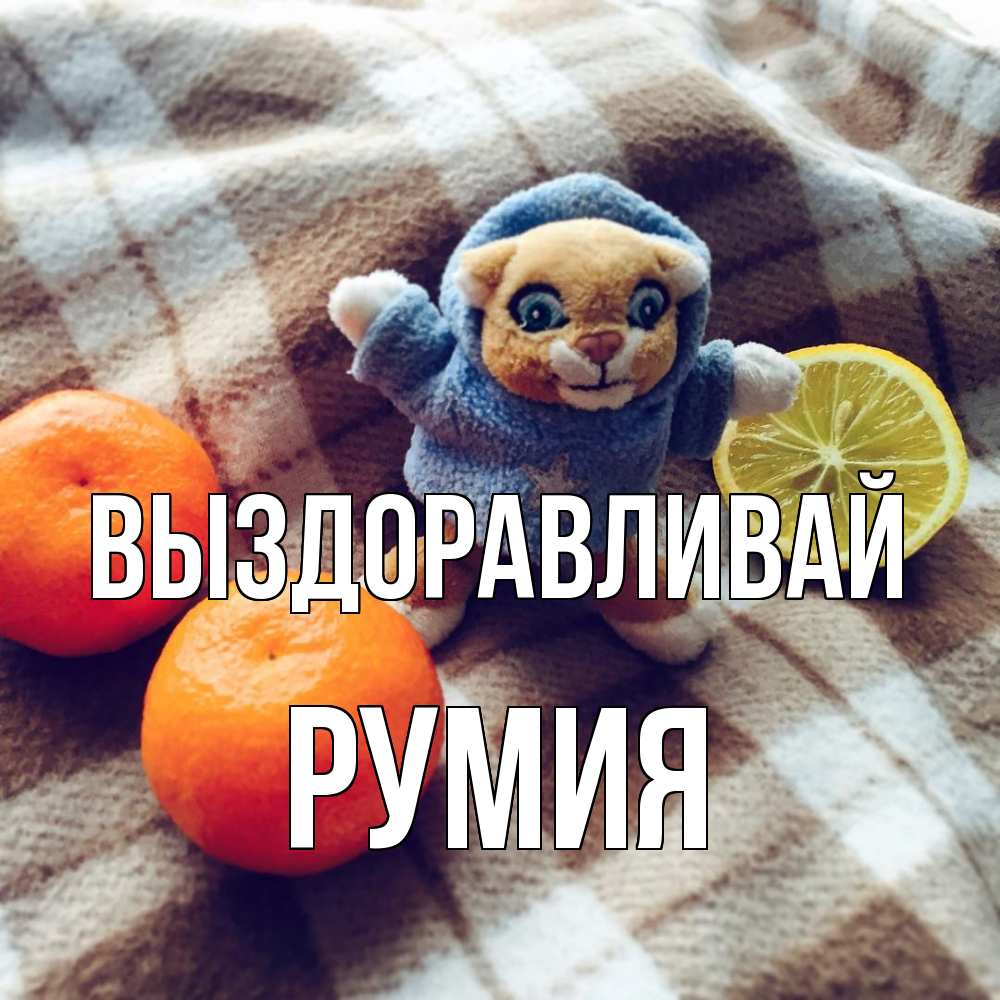 Открытка на каждый день с именем, Румия Выздоравливай вот тебе апельсинка и лимон Прикольная открытка с пожеланием онлайн скачать бесплатно 