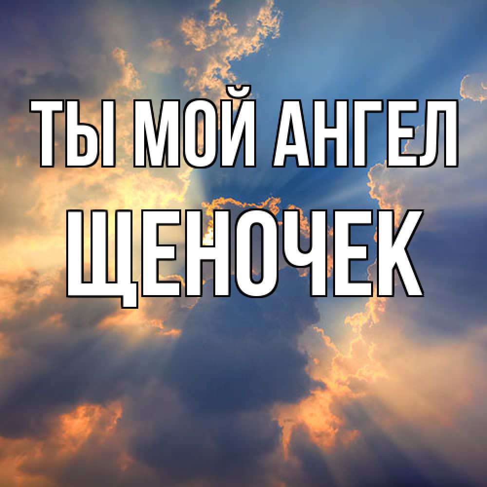Открытка на каждый день с именем, Щеночек Ты мой ангел ангельский свет сквозь облака Прикольная открытка с пожеланием онлайн скачать бесплатно 