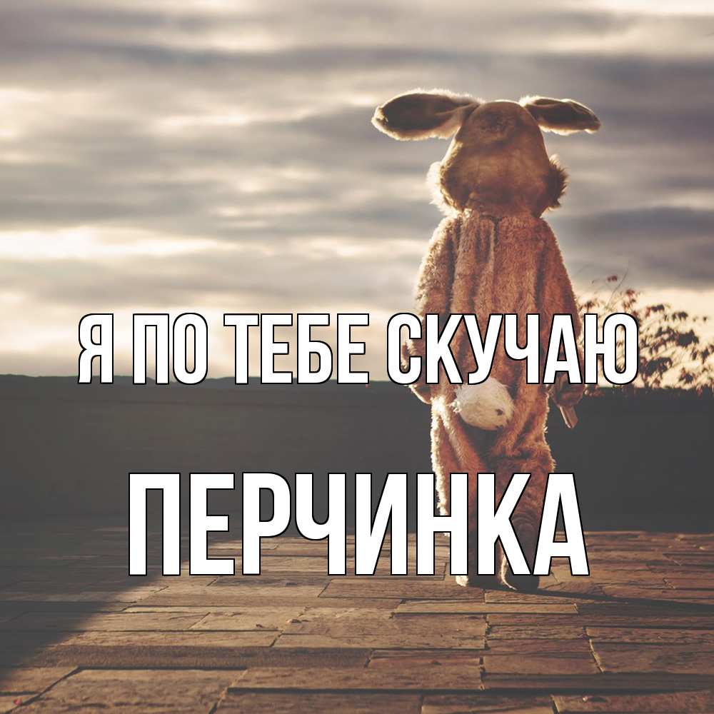 Открытка на каждый день с именем, Перчинка Я по тебе скучаю даже в костюме зайца Прикольная открытка с пожеланием онлайн скачать бесплатно 