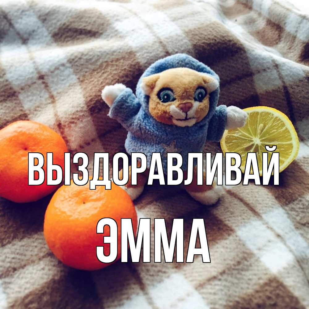 Открытка на каждый день с именем, Эмма Выздоравливай вот тебе апельсинка и лимон Прикольная открытка с пожеланием онлайн скачать бесплатно 