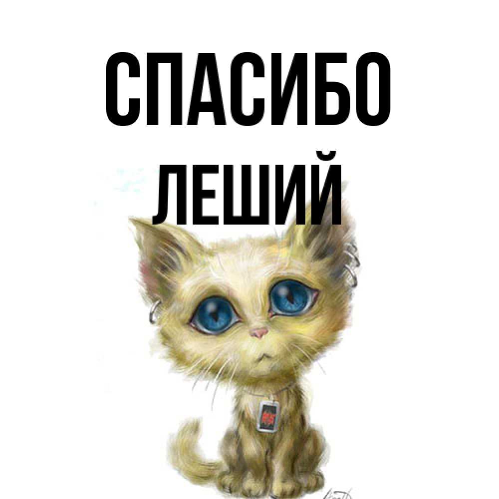 Открытка на каждый день с именем, Леший Спасибо рисованный кот благодарит вас Прикольная открытка с пожеланием онлайн скачать бесплатно 