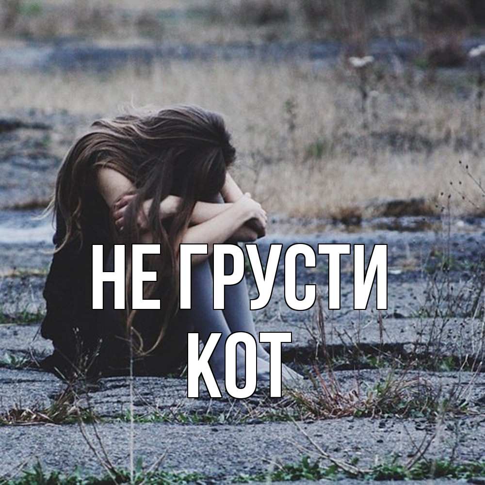 Открытка на каждый день с именем, Кот Не грусти длинные волосы и камни Прикольная открытка с пожеланием онлайн скачать бесплатно 