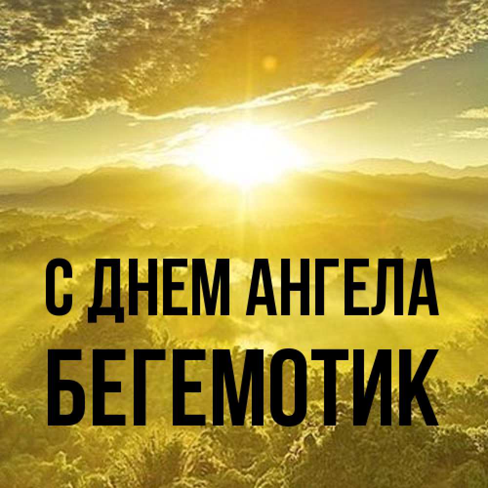 Открытка на каждый день с именем, Бегемотик С днем ангела леса и небо в желтом Прикольная открытка с пожеланием онлайн скачать бесплатно 