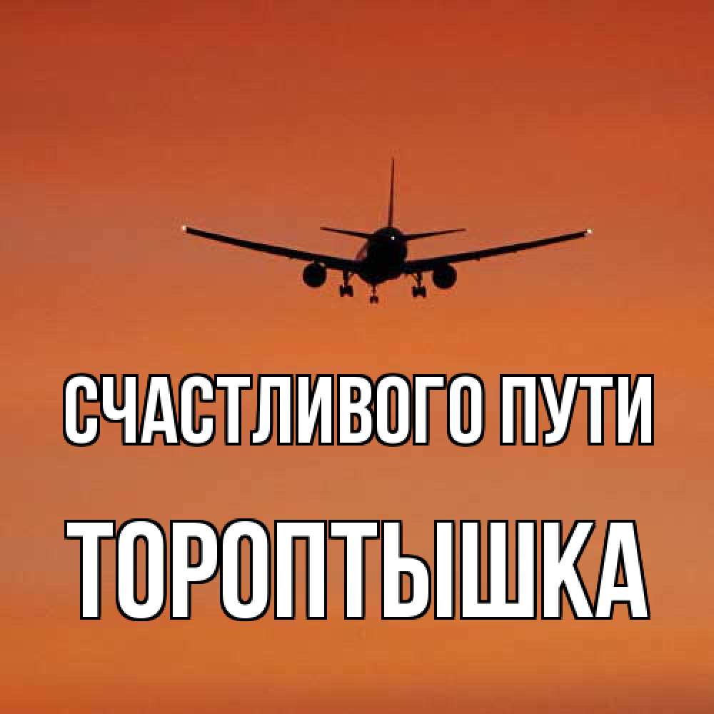 Открытка на каждый день с именем, Тороптышка Счастливого пути силуэт самолета Прикольная открытка с пожеланием онлайн скачать бесплатно 