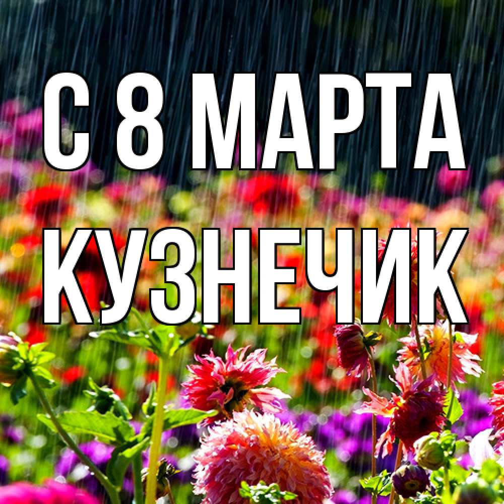 Открытка на каждый день с именем, Кузнечик C 8 МАРТА цветы под дождиком к международному женскому дню Прикольная открытка с пожеланием онлайн скачать бесплатно 