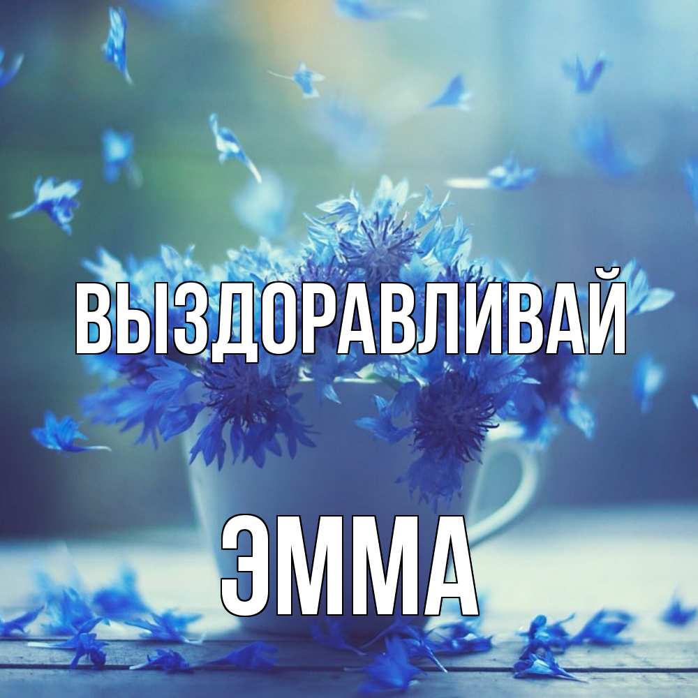 Открытка на каждый день с именем, Эмма Выздоравливай кружка с зельем и цветами Прикольная открытка с пожеланием онлайн скачать бесплатно 