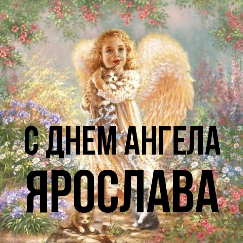 Открытка на каждый день с именем, Ярослава С днем ангела держит котенка Прикольная открытка с пожеланием онлайн скачать бесплатно 