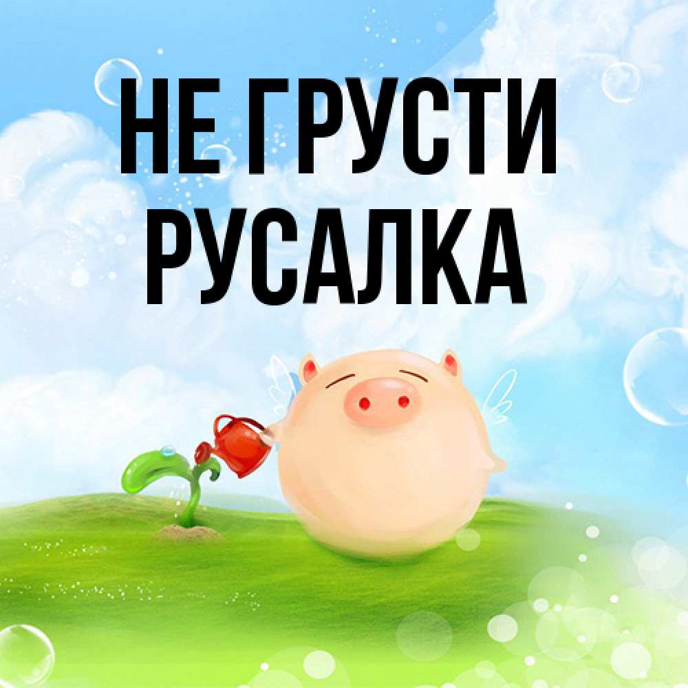 Открытка на каждый день с именем, Русалка Не грусти поливает цветок порося Прикольная открытка с пожеланием онлайн скачать бесплатно 