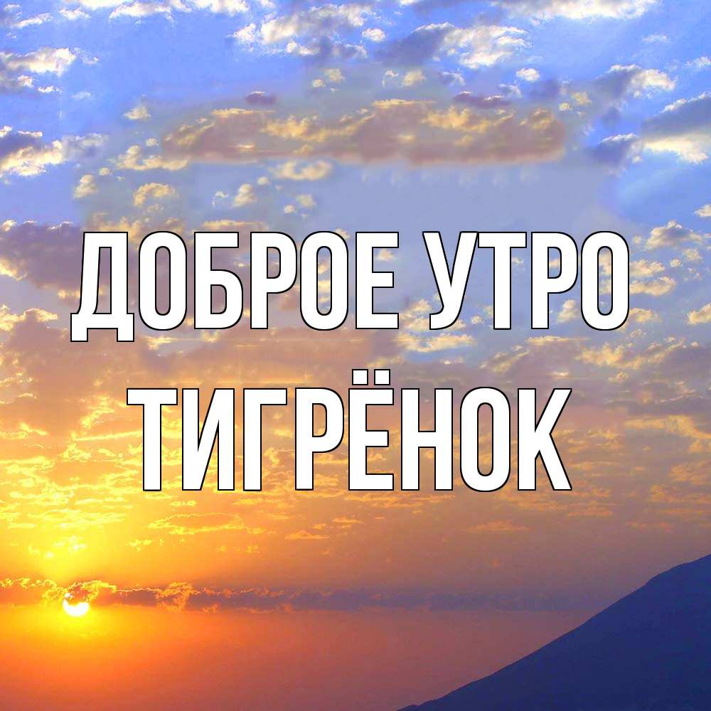 Открытка на каждый день с именем, Тигрёнок Доброе утро облака и солнце Прикольная открытка с пожеланием онлайн скачать бесплатно 