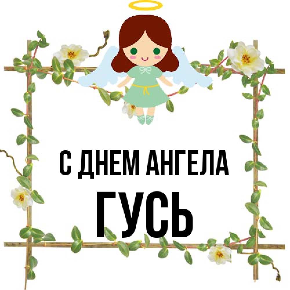 Открытка на каждый день с именем, Гусь С днем ангела Ангел с нимбом Прикольная открытка с пожеланием онлайн скачать бесплатно 
