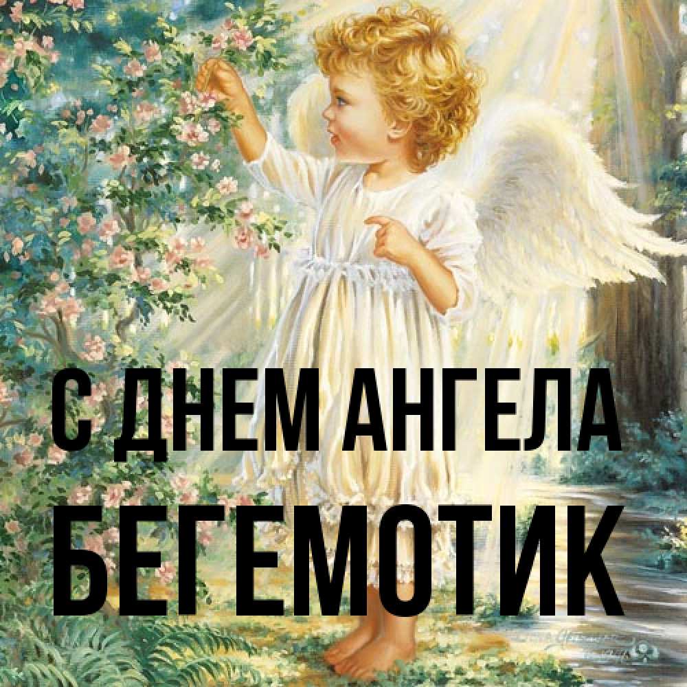 Открытка на каждый день с именем, Бегемотик С днем ангела собирает цветы Прикольная открытка с пожеланием онлайн скачать бесплатно 